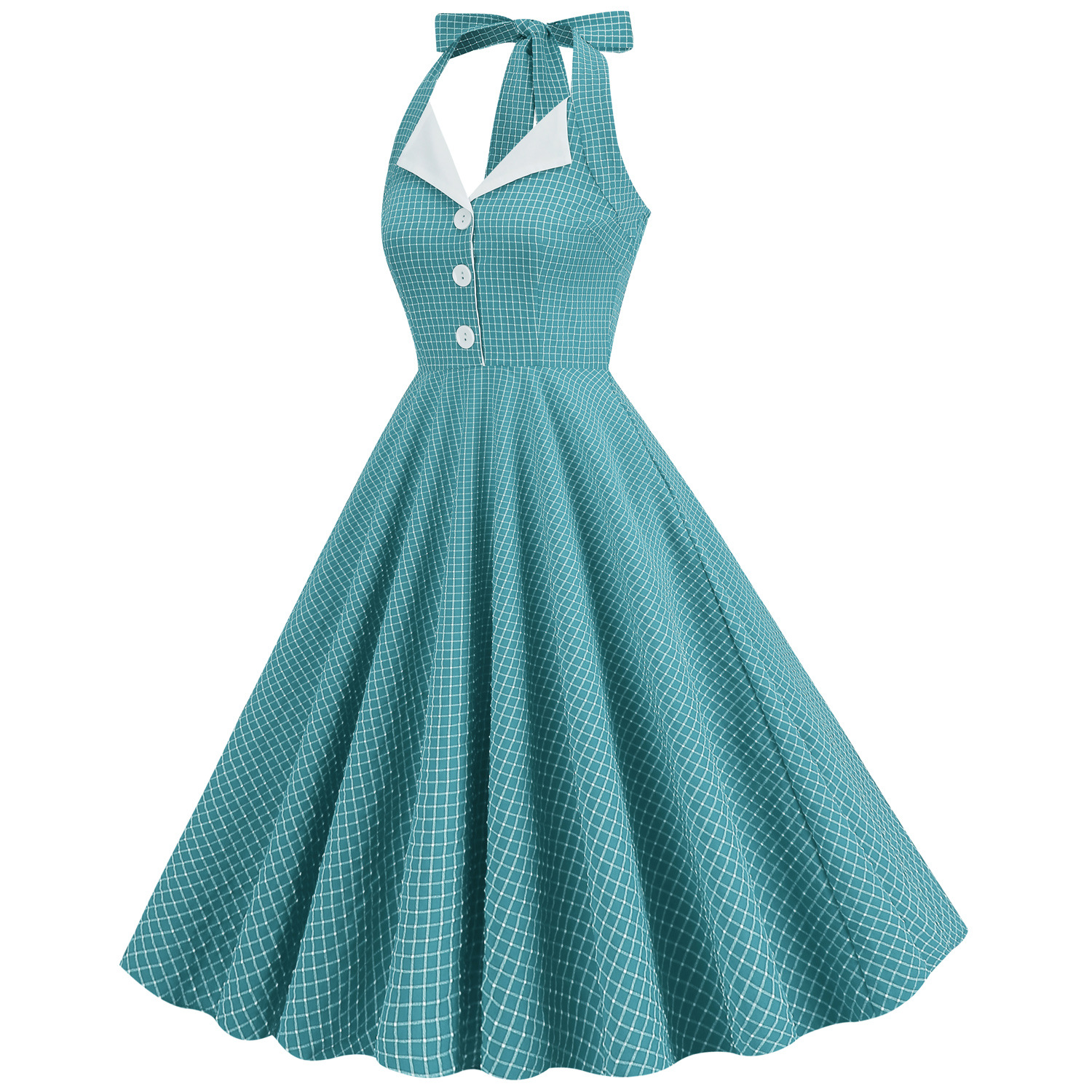 1950s Halter Dresses for Women with Pockets Vintage Cocktail Swing Dress